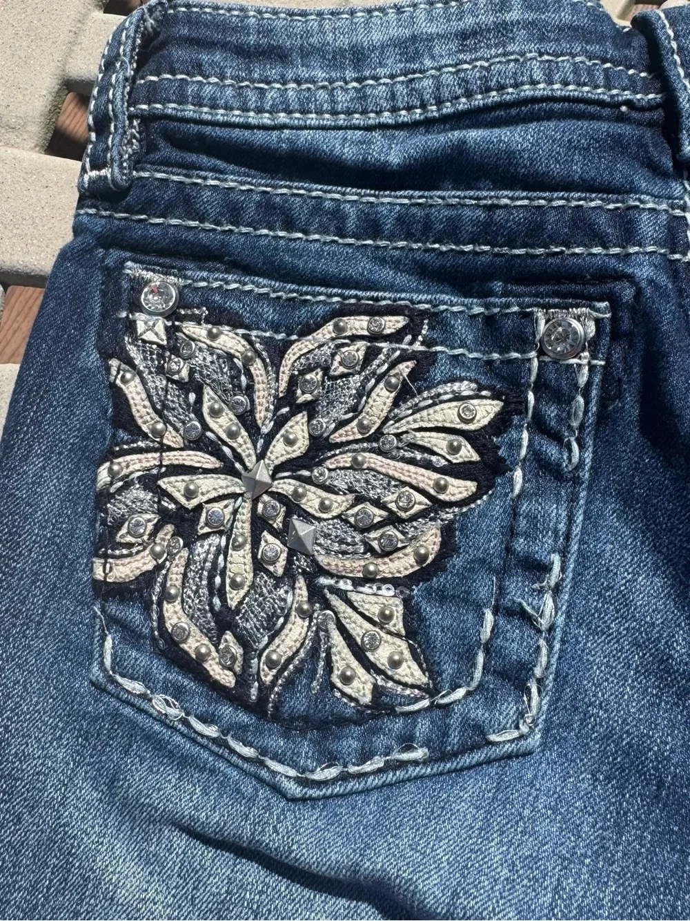 Girls Miss Me Blue Denim Shorts with Embellished Back Pockets Girls 14